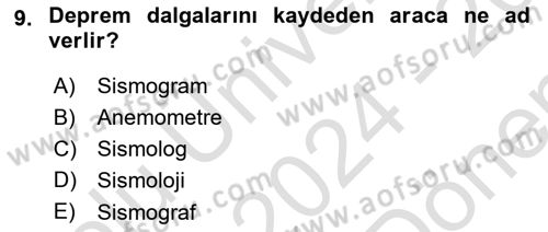 Afet Risk Azaltma Politikaları Dersi 2024 - 2025 Yılı (Final) Dönem Sonu Sınav Soruları 9. Soru