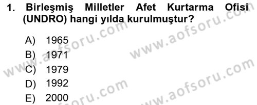 Afet Risk Azaltma Politikaları Dersi 2024 - 2025 Yılı Yaz Okulu Sınav Soruları 1. Soru
