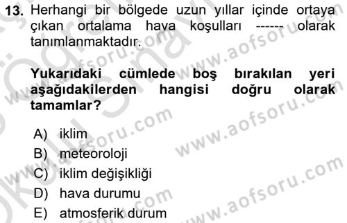 Afet Risk Azaltma Politikaları Dersi 2024 - 2025 Yılı Yaz Okulu Sınav Soruları 13. Soru