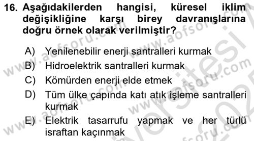 Afet Risk Azaltma Politikaları Dersi 2024 - 2025 Yılı Yaz Okulu Sınav Soruları 16. Soru