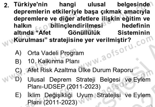 Afet Risk Azaltma Politikaları Dersi 2024 - 2025 Yılı Yaz Okulu Sınav Soruları 2. Soru