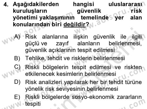 Afet Risk Azaltma Politikaları Dersi 2024 - 2025 Yılı Yaz Okulu Sınav Soruları 4. Soru