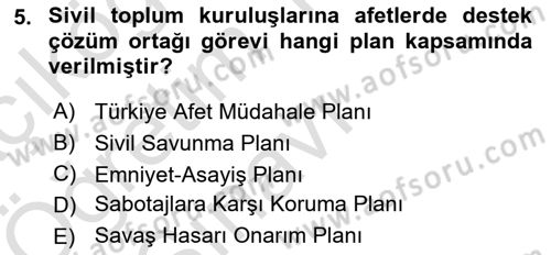 Afet Risk Azaltma Politikaları Dersi 2024 - 2025 Yılı Yaz Okulu Sınav Soruları 5. Soru