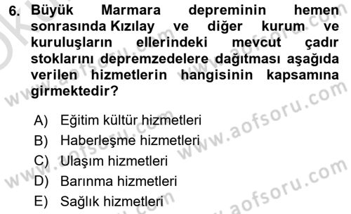 Afet Risk Azaltma Politikaları Dersi 2024 - 2025 Yılı Yaz Okulu Sınav Soruları 6. Soru