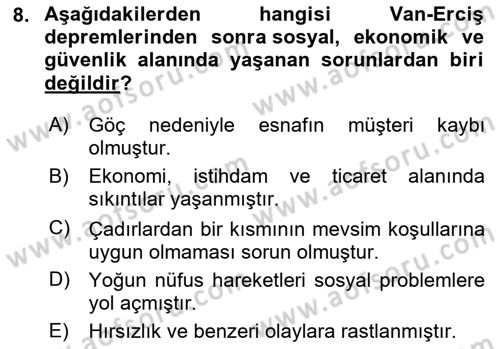 Afet Risk Azaltma Politikaları Dersi 2024 - 2025 Yılı Yaz Okulu Sınav Soruları 8. Soru
