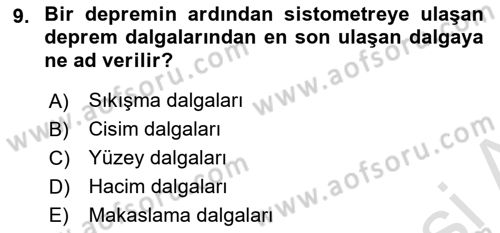 Afet Risk Azaltma Politikaları Dersi 2024 - 2025 Yılı Yaz Okulu Sınav Soruları 9. Soru