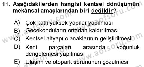 Afet Risk Azaltma Politikaları Dersi 2025 - 2026 Yılı (Vize) Ara Sınav Soruları 11. Soru