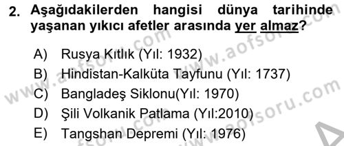 Afet Risk Azaltma Politikaları Dersi 2025 - 2026 Yılı (Vize) Ara Sınav Soruları 2. Soru