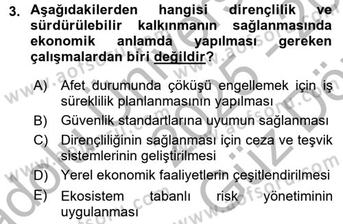 Afet Risk Azaltma Politikaları Dersi 2025 - 2026 Yılı (Vize) Ara Sınav Soruları 3. Soru