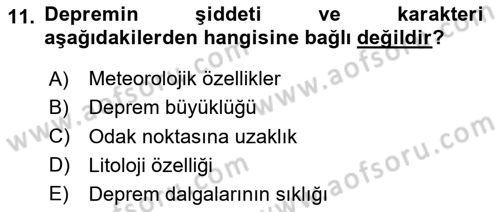 Afet Risk Azaltma Politikaları Dersi 2025 - 2026 Yılı (Final) Dönem Sonu Sınav Soruları 11. Soru