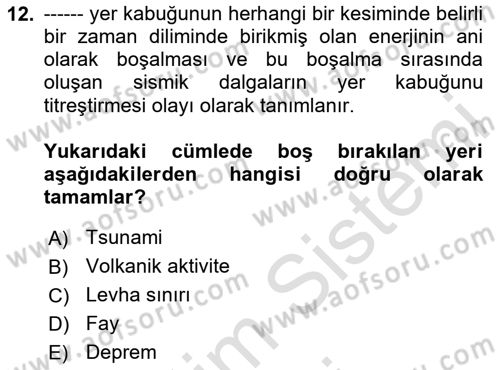 Afet Risk Azaltma Politikaları Dersi 2025 - 2026 Yılı (Final) Dönem Sonu Sınav Soruları 12. Soru