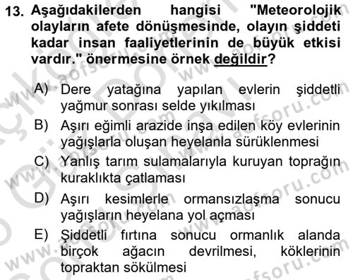 Afet Risk Azaltma Politikaları Dersi 2025 - 2026 Yılı (Final) Dönem Sonu Sınav Soruları 13. Soru