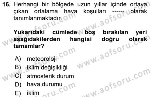 Afet Risk Azaltma Politikaları Dersi 2025 - 2026 Yılı (Final) Dönem Sonu Sınav Soruları 16. Soru