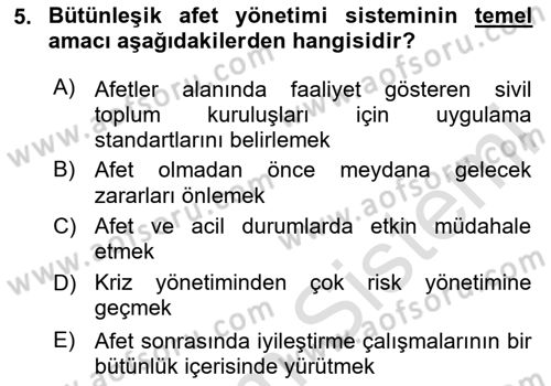 Afet Risk Azaltma Politikaları Dersi 2025 - 2026 Yılı (Final) Dönem Sonu Sınav Soruları 5. Soru