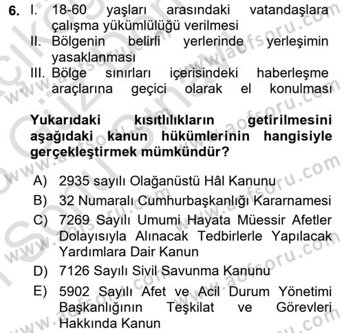 Afet Risk Azaltma Politikaları Dersi 2025 - 2026 Yılı (Final) Dönem Sonu Sınav Soruları 6. Soru