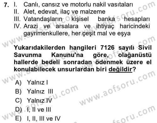 Afet Risk Azaltma Politikaları Dersi 2025 - 2026 Yılı (Final) Dönem Sonu Sınav Soruları 7. Soru