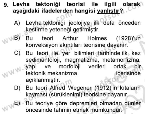 Afet Risk Azaltma Politikaları Dersi 2025 - 2026 Yılı (Final) Dönem Sonu Sınav Soruları 9. Soru