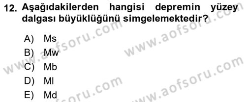 Afet Risk Azaltma Politikaları Dersi 2025 - 2026 Yılı Yaz Okulu Sınav Soruları 12. Soru