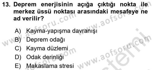 Afet Risk Azaltma Politikaları Dersi 2025 - 2026 Yılı Yaz Okulu Sınav Soruları 13. Soru