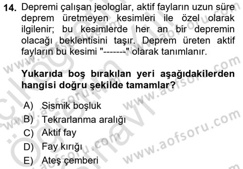 Afet Risk Azaltma Politikaları Dersi 2025 - 2026 Yılı Yaz Okulu Sınav Soruları 14. Soru