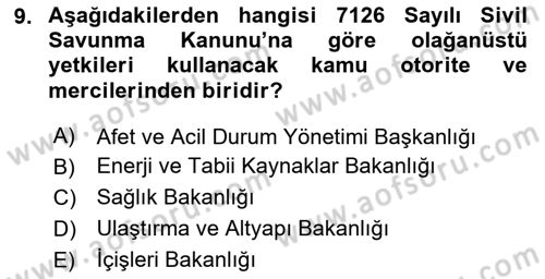 Afet Risk Azaltma Politikaları Dersi 2025 - 2026 Yılı Yaz Okulu Sınav Soruları 9. Soru