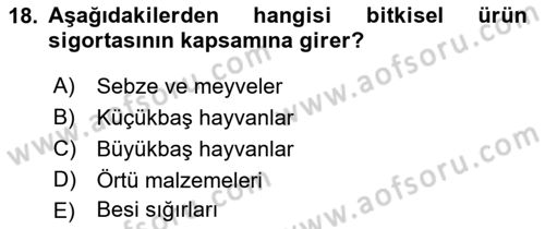 Afet Ekonomisi Ve Sigortacılığı Dersi 2018 - 2019 Yılı 3 Ders Sınavı 18. Soru