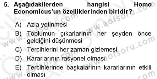 Afet Ekonomisi Ve Sigortacılığı Dersi 2018 - 2019 Yılı (Vize) Ara Sınavı 5. Soru