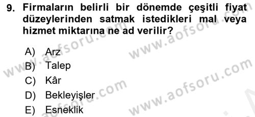 Afet Ekonomisi Ve Sigortacılığı Dersi 2018 - 2019 Yılı (Vize) Ara Sınavı 9. Soru