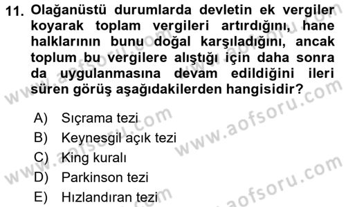 Afet Ekonomisi Ve Sigortacılığı Dersi 2018 - 2019 Yılı (Final) Dönem Sonu Sınavı 11. Soru