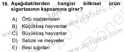 Afet Ekonomisi Ve Sigortacılığı Dersi 2018 - 2019 Yılı (Final) Dönem Sonu Sınavı 18. Soru