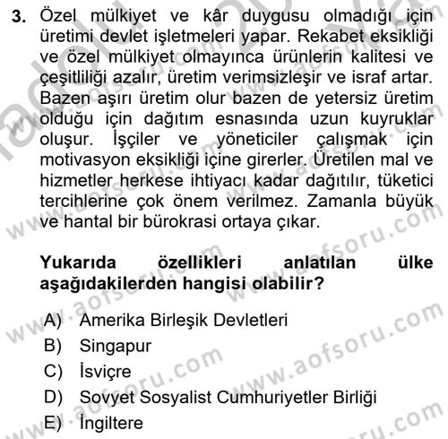 Afet Ekonomisi Ve Sigortacılığı Dersi 2018 - 2019 Yılı Yaz Okulu Sınavı 3. Soru