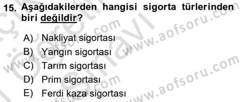 Afet Ekonomisi Ve Sigortacılığı Dersi 2020 - 2021 Yılı Yaz Okulu Sınavı 15. Soru