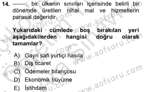 Afet Ekonomisi Ve Sigortacılığı Dersi 2021 - 2022 Yılı (Vize) Ara Sınavı 14. Soru