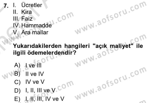 Afet Ekonomisi Ve Sigortacılığı Dersi 2021 - 2022 Yılı (Vize) Ara Sınavı 7. Soru