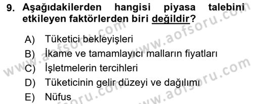 Afet Ekonomisi Ve Sigortacılığı Dersi 2021 - 2022 Yılı (Vize) Ara Sınavı 9. Soru