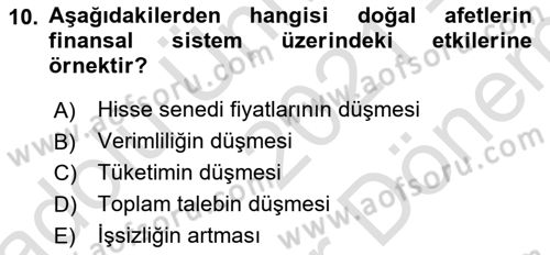 Afet Ekonomisi Ve Sigortacılığı Dersi 2021 - 2022 Yılı (Final) Dönem Sonu Sınavı 10. Soru