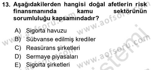 Afet Ekonomisi Ve Sigortacılığı Dersi 2022 - 2023 Yılı Yaz Okulu Sınavı 13. Soru