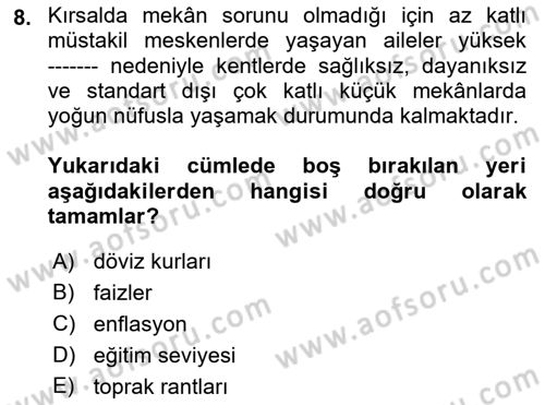 Afet Ekonomisi Ve Sigortacılığı Dersi 2022 - 2023 Yılı Yaz Okulu Sınavı 8. Soru