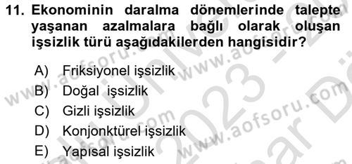 Afet Ekonomisi Ve Sigortacılığı Dersi 2023 - 2024 Yılı (Vize) Ara Sınavı 11. Soru