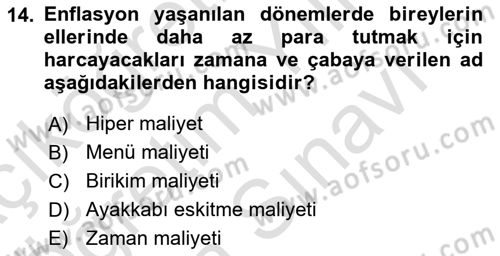 Afet Ekonomisi Ve Sigortacılığı Dersi 2023 - 2024 Yılı (Vize) Ara Sınavı 14. Soru