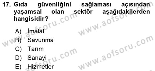 Afet Ekonomisi Ve Sigortacılığı Dersi 2023 - 2024 Yılı (Vize) Ara Sınavı 17. Soru