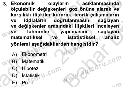 Afet Ekonomisi Ve Sigortacılığı Dersi 2023 - 2024 Yılı (Vize) Ara Sınavı 3. Soru