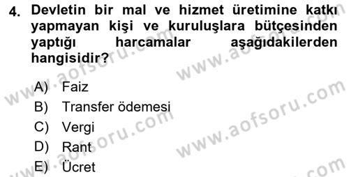 Afet Ekonomisi Ve Sigortacılığı Dersi 2023 - 2024 Yılı (Vize) Ara Sınavı 4. Soru