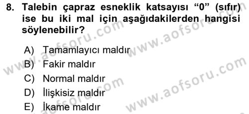 Afet Ekonomisi Ve Sigortacılığı Dersi 2023 - 2024 Yılı (Vize) Ara Sınavı 8. Soru