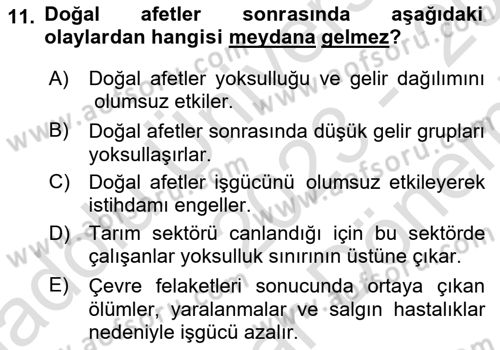 Afet Ekonomisi Ve Sigortacılığı Dersi 2023 - 2024 Yılı (Final) Dönem Sonu Sınavı 11. Soru