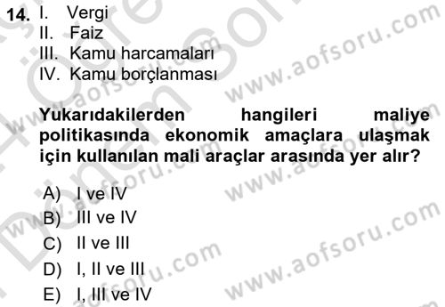 Afet Ekonomisi Ve Sigortacılığı Dersi 2023 - 2024 Yılı (Final) Dönem Sonu Sınavı 14. Soru