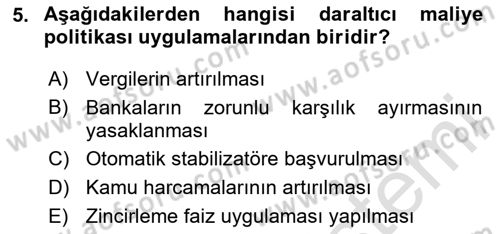 Afet Ekonomisi Ve Sigortacılığı Dersi 2023 - 2024 Yılı (Final) Dönem Sonu Sınavı 5. Soru