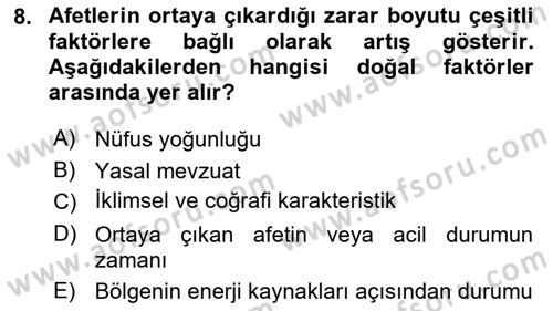 Afet Ekonomisi Ve Sigortacılığı Dersi 2023 - 2024 Yılı Yaz Okulu Sınav Soruları 8. Soru