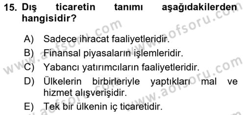 Afet Ekonomisi Ve Sigortacılığı Dersi 2025 - 2026 Yılı (Vize) Ara Sınav Soruları 15. Soru