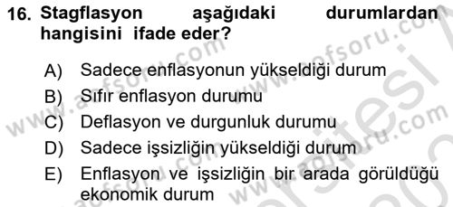 Afet Ekonomisi Ve Sigortacılığı Dersi 2025 - 2026 Yılı (Vize) Ara Sınav Soruları 16. Soru